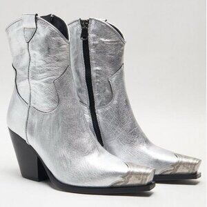 NEW Free People Brayden Western Boots Pewter Silver size 6.5